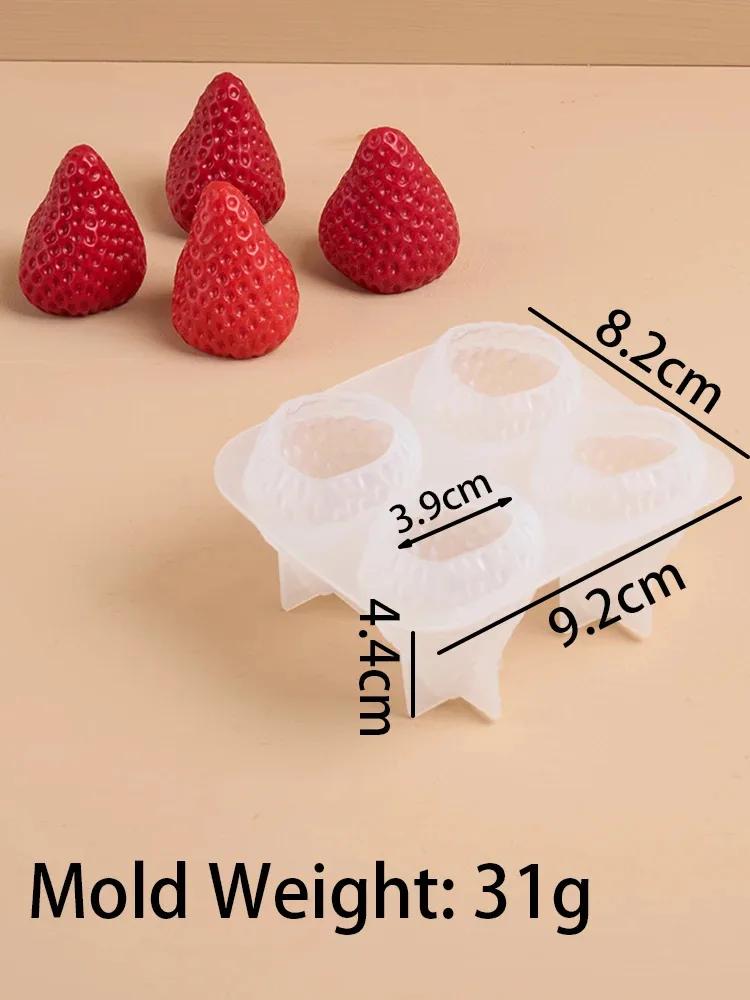 3D Strawberry Aromatherapy Candle Silicone Mold 3pcs Heat-Resistant Home Bedroom DIY Maker Home Bedroom 3D Candle Silicone Mold