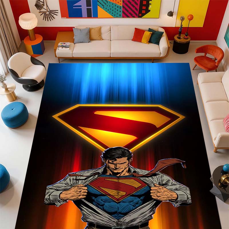 Superman superhero logo rug, suitable for bedrooms, living rooms, and home sofa decoration; large children's decorative floor
