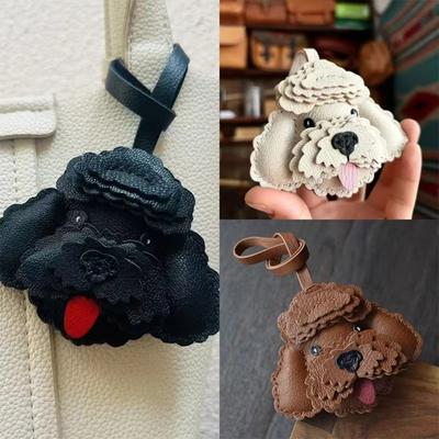 Сумка-брелок ручной работы из натуральной кожи в виде милого щенка, брелок для ключей, подвеска на сумку, автомобильный брелок для женщин, сумка-подвеска, аксессуары для самостоятельного изготовления, подарок для влюбленных пар