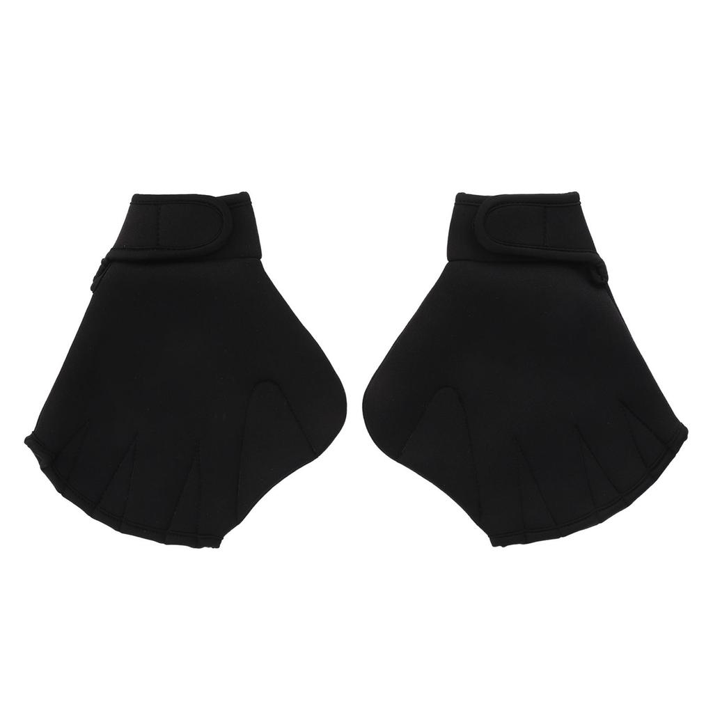 2Pcs Swimming Webbed Gloves Open Fingers Adjustable Swimming Training Gloves with Wrist Strap for Swimming Diving Black