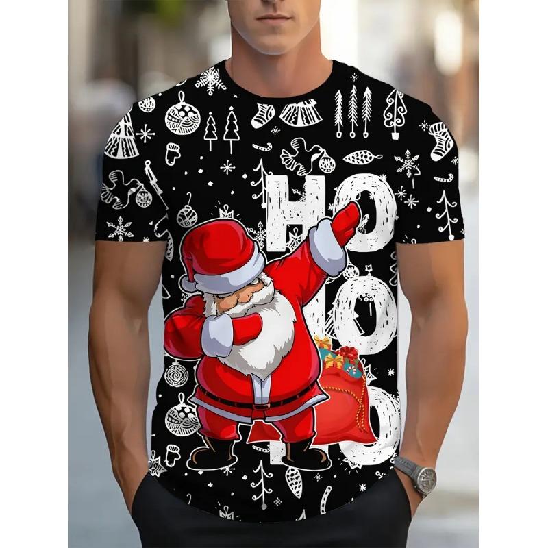 2026 Christmas Theme 3D Printed Crew Neck Short Sleeve Tees Funny Santa Claus Graphic T-shirt for Men Clothing Tops