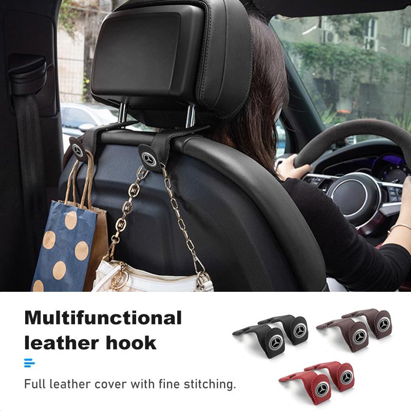 Leather Car Seat Back Hook Headrest Storage Hanger Holder Auto Accessories For Mercedes Benz C180 C300 W124 W176 W177 C200 C260 p3