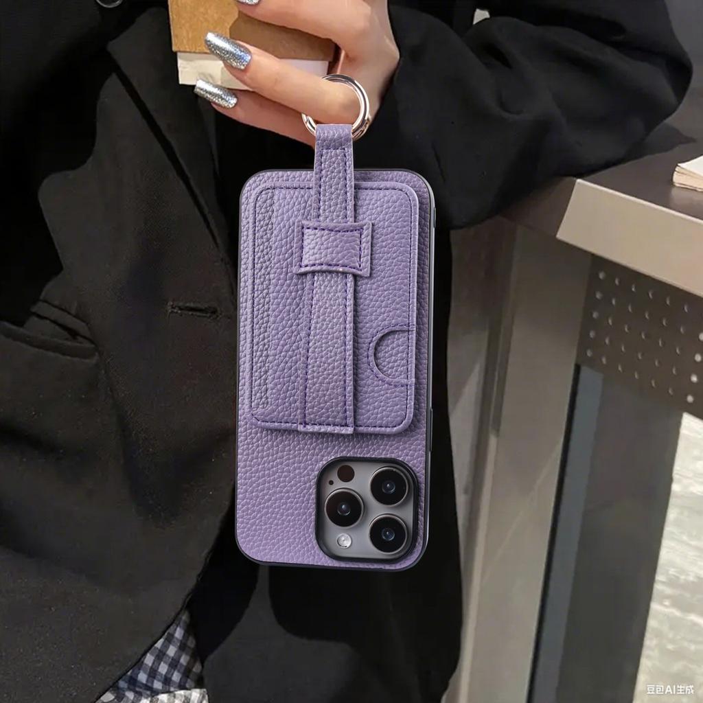 Высококачественный фиолетовый чехол из ТПУ+кожа ПУ для iPhone 11 13 12 14 15 16e Pro Max Модный ремешок на запястье Кольцо-держатель Кошелек Чехол