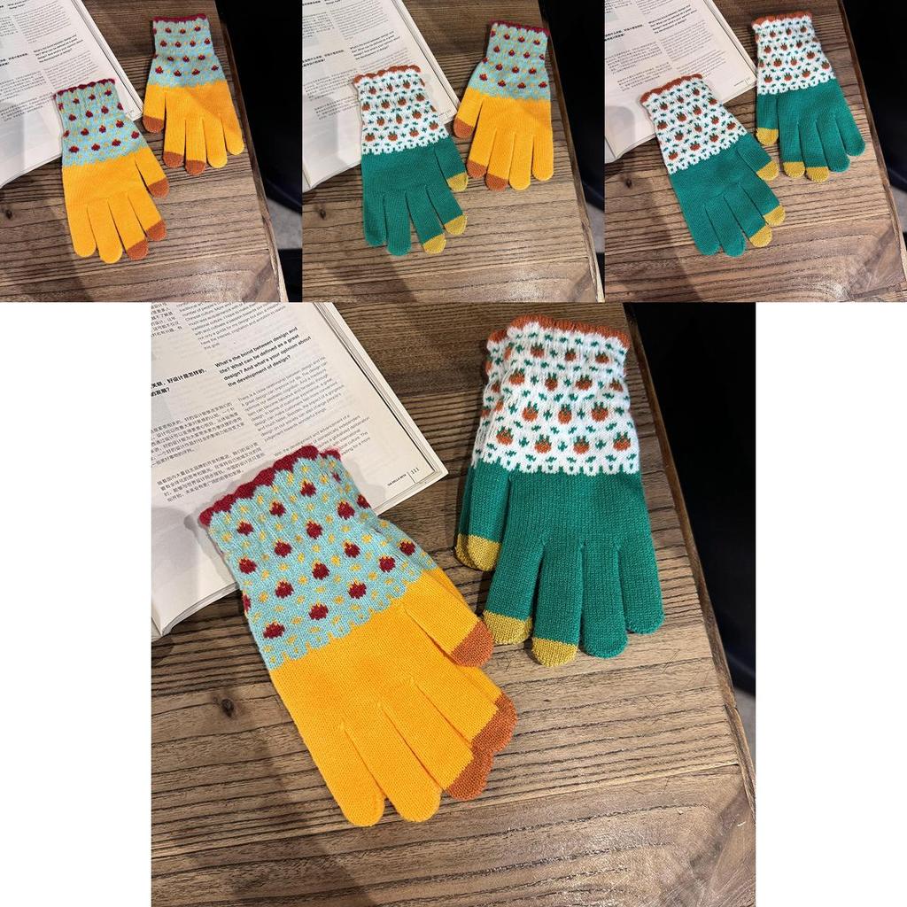 Теплые женские перчатки из смесовой шерсти с жаккардовым узором для зимней езды