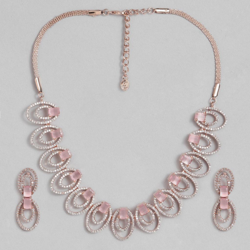 Привлекательный комплект ожерелья Estele с покрытием из розового золота и CZ с мятно-розовыми камнями для женщин
