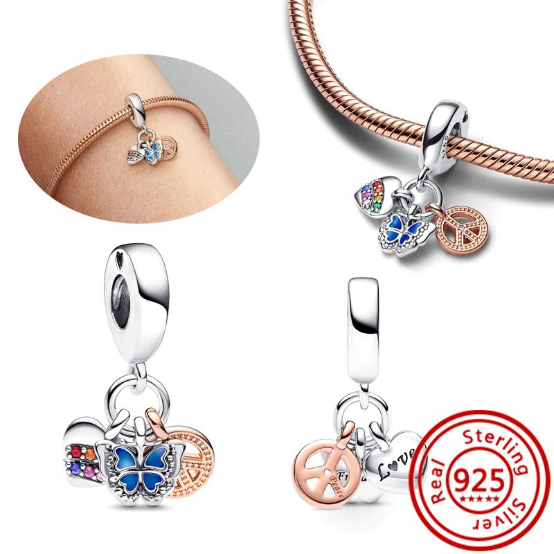 925 медь Пчела Гусеница Бабочка Стрекоза Божья коровка Четырехлистный клевер Шармы-талисманы Подходят для браслета Pantaro Изысканный циркон Подарок