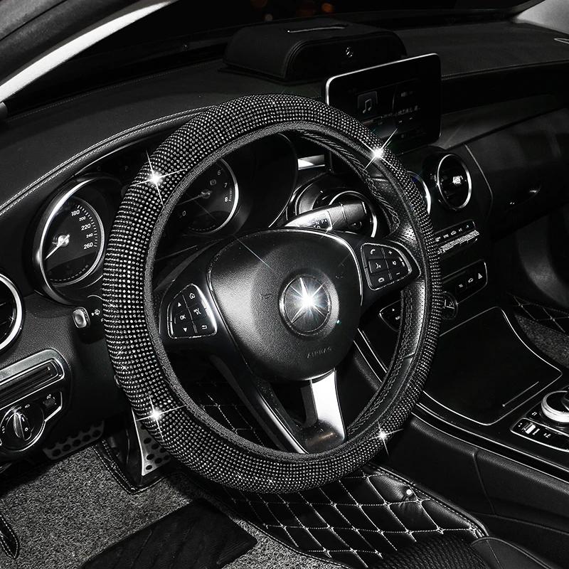Universal Glitter Diamond Crystal Car Steering Wheel Cover Auto Decoration Auto Styling Car Bling Accessories Interior for Women