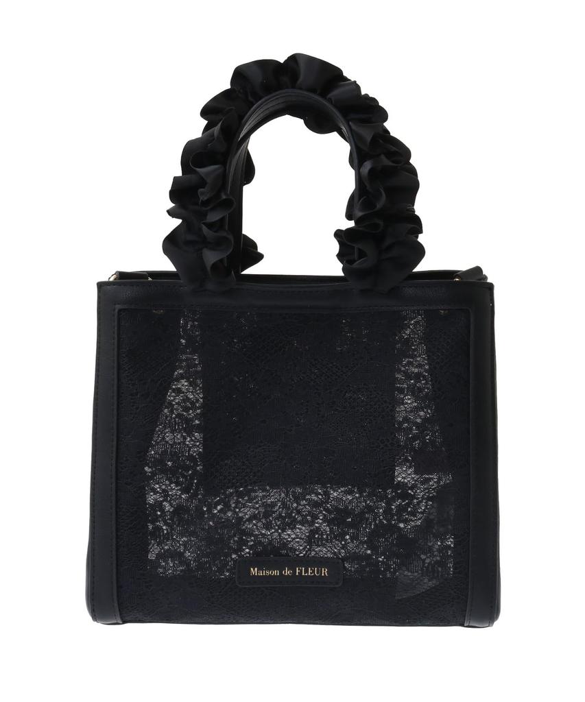 Maison de Fleur Women's Mesh Lace 2-Way Tote Bag, Black