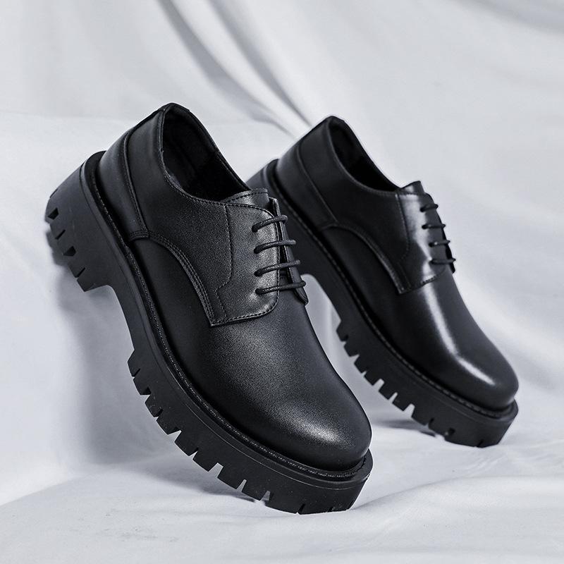 Fashion Men Italian Style Streetwear Casual Platform Thick Sole Leather Shoes Male Business Fashion Vintage Dress Wedding Leather Shoe