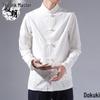 Мужская рубашка ханьфу в стиле ретро тан - воротник-стойка, белая повседневная кофта с длинным рукавом