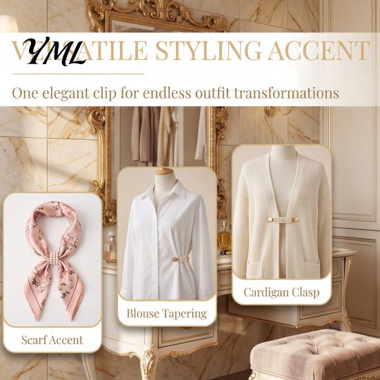 Pearl Embellished Dress Clip Vintage Sweater Clips for Women Girls, Retro Faux Pearl/Floral Cardigan Clips, Elegant Collar No Sew Waist Adjuster