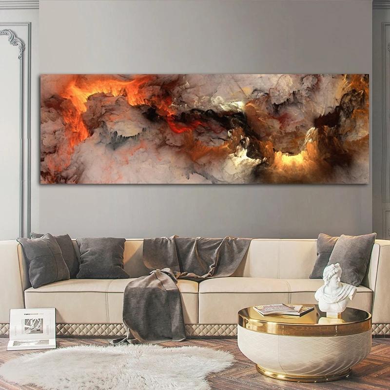 Красочные облака, плакаты и принты, скандинавский пейзаж, небо, оранжевый, белый дым, текстура, холст, живопись, абстрактная настенная картина, фреска