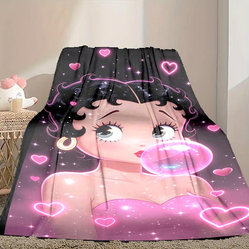 [1pc Betty Boop Blanket] All-Season Blanket - Cozy Blanket for Sofa Couch Home Decoration, Digital Printed Nap Blanket