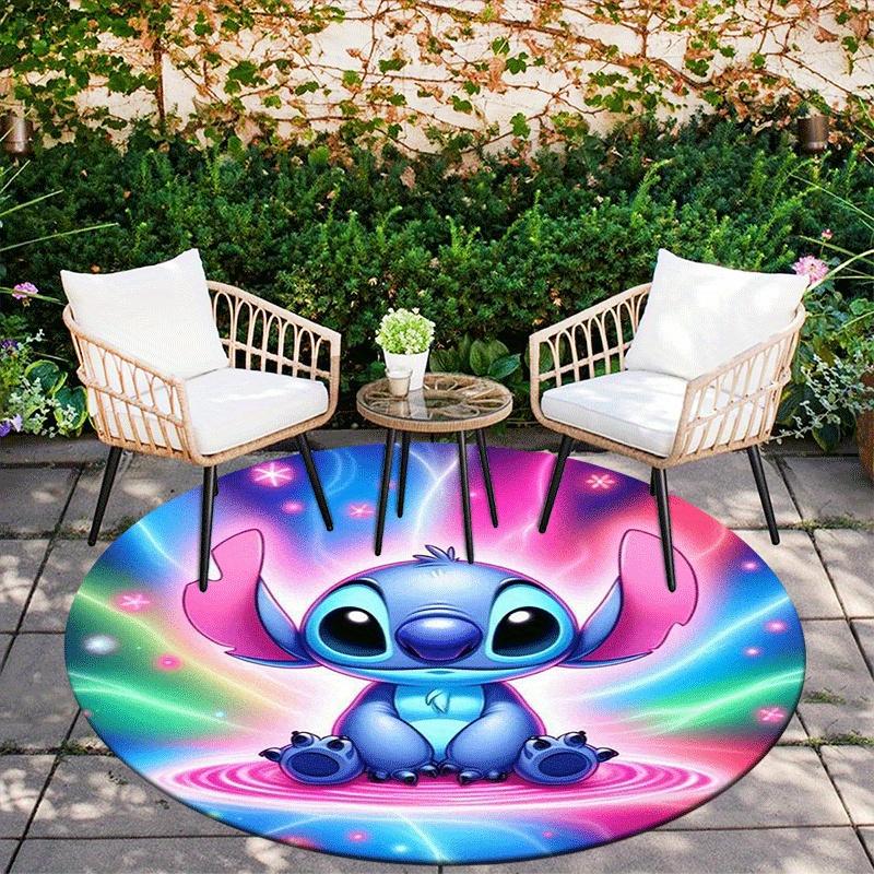 1pc Cute Stitch Round Area Rug - Non-Slip, Machine Washable Polyester Carpet for Living Room & Bedroom Decor