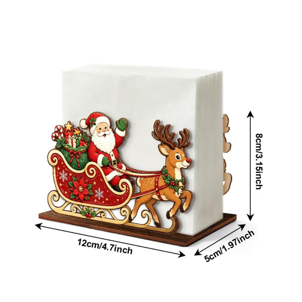 Santa Claus Santa Sleigh Napkin Holder Cartoon Desktop Tissue Box Wooden Napkin Holder Holiday