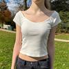 Европейский и американский летний ретро короткий топ с U-образным вырезом, открытой спиной, облегающего кроя