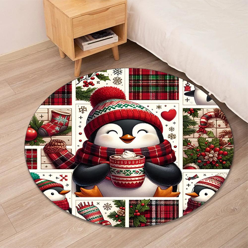 Christmas Animals Printed Round Rug Carpet Chair Rug Area Rug Entryway Doormats,for Office Chair Living Room Bedroom Kitchen Room.