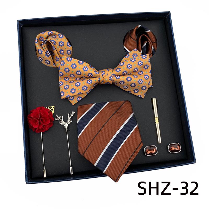 Men'S Tie Light Luxury Gift Box Wedding Tie Bow Tie Pocket Towel Brooch Cuffs Father'S Day Gift Box
