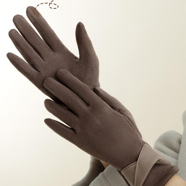 2 шт. Женские зимние перчатки с сенсорным экраном - Элегантная коричневая ПУ кожа с серыми акцентами, теплая флисовая подкладка, ветронепроницаемые для велоспорта и активного отдыха