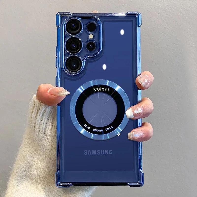 Роскошный магнитный прозрачный чехол для Samsung Galaxy S25 S24 Ultra S23 FE S22 Plus S21 Note 20 противоударный защитный чехол для объектива