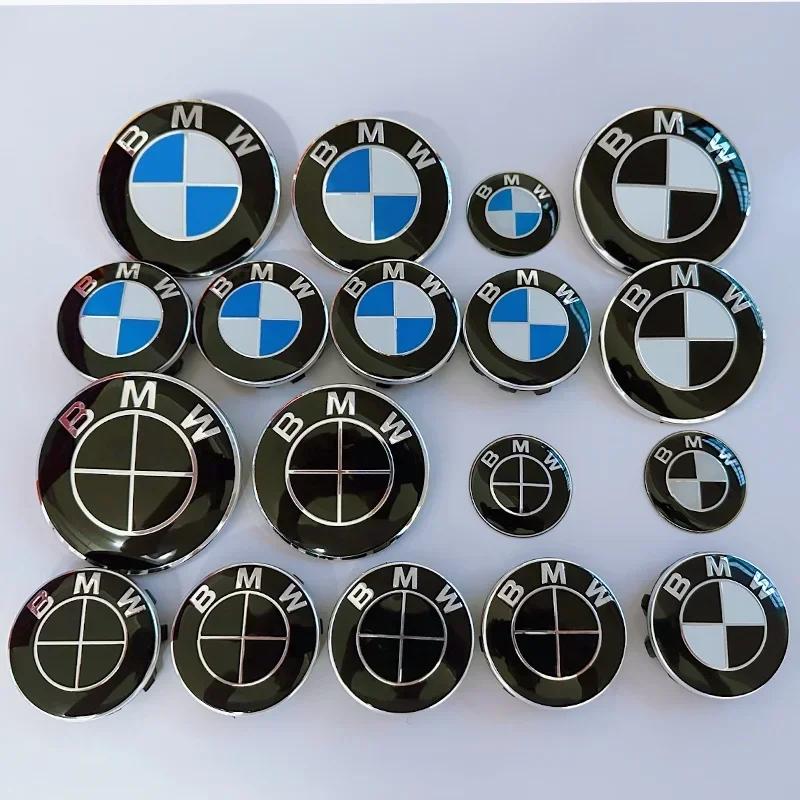 Эмблема на капот для BMW, логотип 81 мм, черно-белый + Задняя эмблема 74 мм + Колпак ступицы колеса 68 мм + Наклейка на руль 56 мм, 46 мм