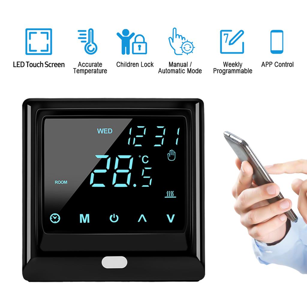 Умный Wi-Fi термостат 16А Цифровой регулятор температуры Дистанционное управление через приложение Еженедельная циркуляция Программируемый Электрический теплый пол с большим светодиодным дисплеем