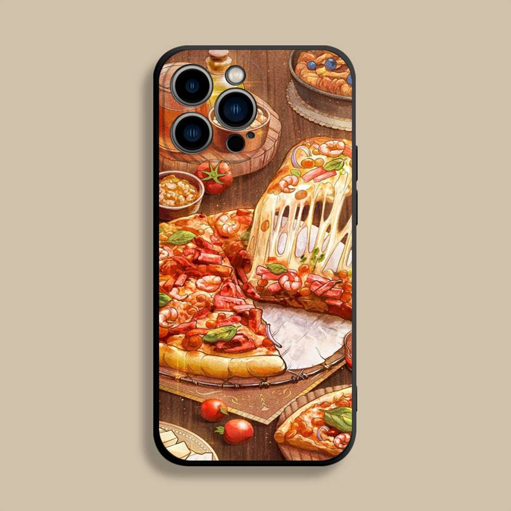 Вкусная пицца Для iPhone 17,16,15,14,13,12,11,Pro,Max,Plus,E,SE4,Air,Mini Черный Мягкий Чехол для Телефона