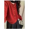 New Autumn and Winter Korean High-end Hand-stitched Round Neck Knitted Cardigan Design Sweater Jacket for Women