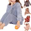 2 Pcs/Set Women Winter Pajamas Set Soft Thick Plush Cold Resistant Solid Color Round Neck Elastic Waist Long Sleeve Lady Homewear Sleeping Set