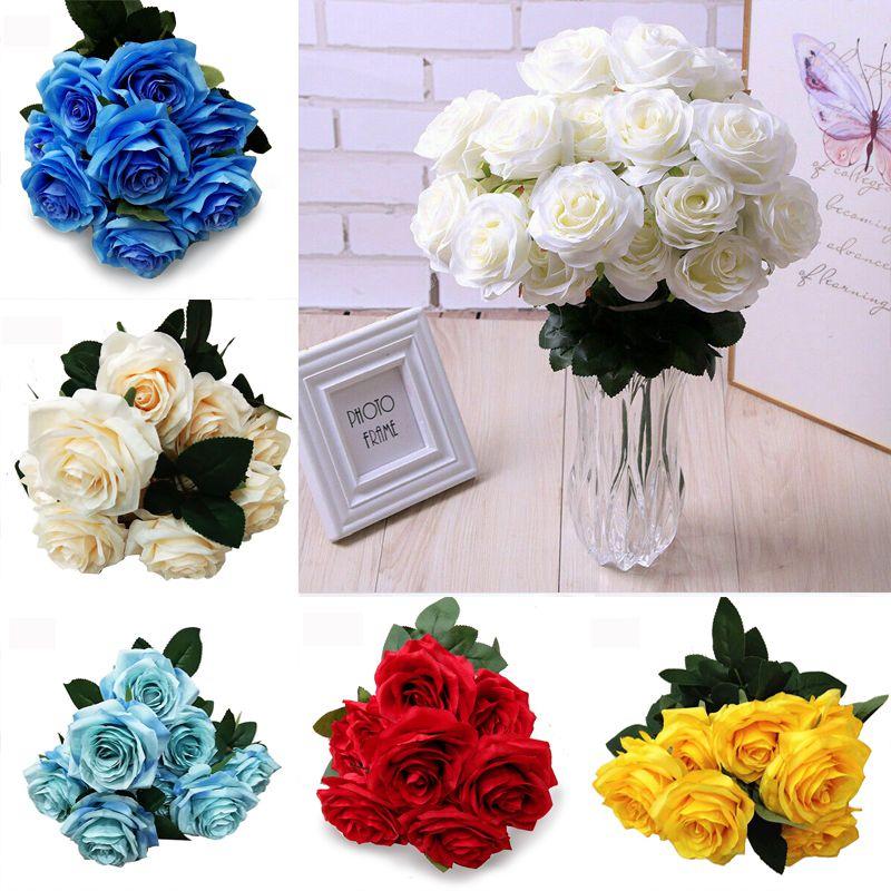 Luxurious 10 Heads Silk Rose Artificial Flowers For Sophisticated Home And Wedding Decor