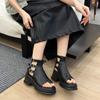 Модные женские босоножки на платформе с высоким берцем, ремешок с пряжкой, декоративная полая подошва, толстая подошва, римские туфли с застежкой-молнией сзади