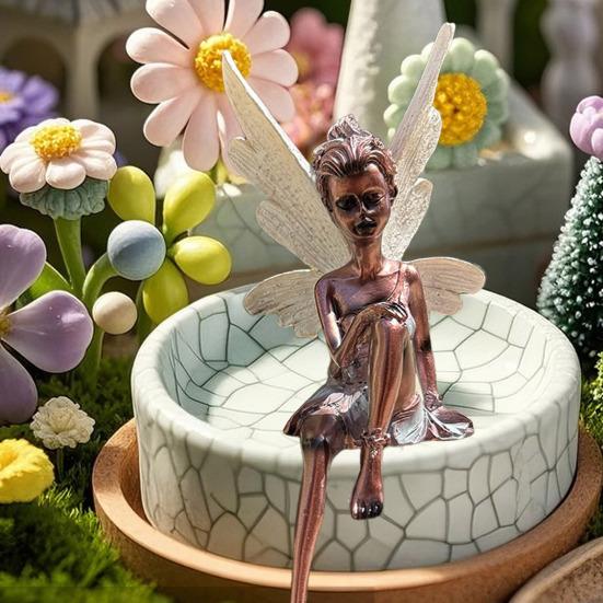 Скульптура из смолы «Цветочная фея», фигурка сидящей феи, украшение для сада, крылатая статуя феи для внутреннего рабочего стола, дворового искусства