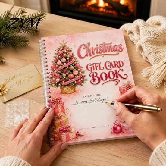 Gift Card Storage for Parties DIY Spiral Bound Christmas Book, 5x7 Holiday Booklet, Display Book 10 Pages Merry Cards, Gifts Family, Friends, Students