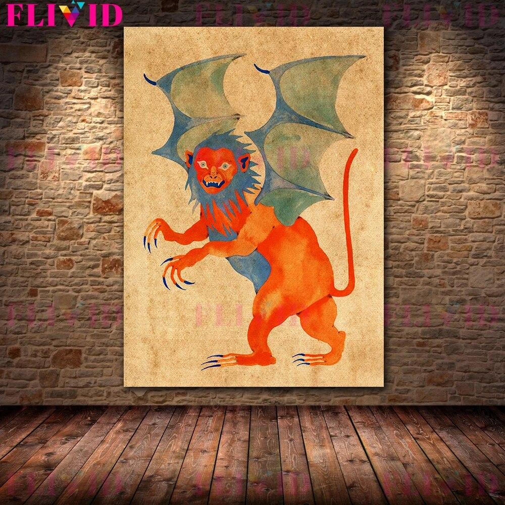 Таинственные существа мифологии, винтажная настенная живопись на холсте, легендарные волшебные существа, художественный плакат с принтом, домашний декор без рамки