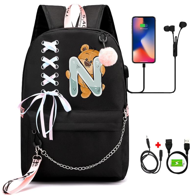 Рюкзак с принтом «Маленький медведь», 26 английских букв, детский рюкзак для школы для мальчиков и девочек, сумка для книг с героями мультфильмов, кавайная школьная сумка для школьников