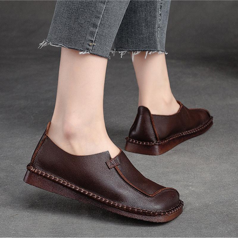 Johnature Мокасины в стиле ретро, женские туфли на плоской подошве из натуральной кожи, однотонные туфли без шнуровки на мягкой подошве с квадратным носком