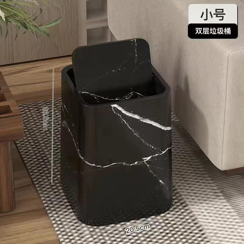 Flip Up Trash Can New Style Waste Cleaning Tools with Lid Cover Large Size Imitation Marble Pattern Storage Bin Bedroom Bathroom