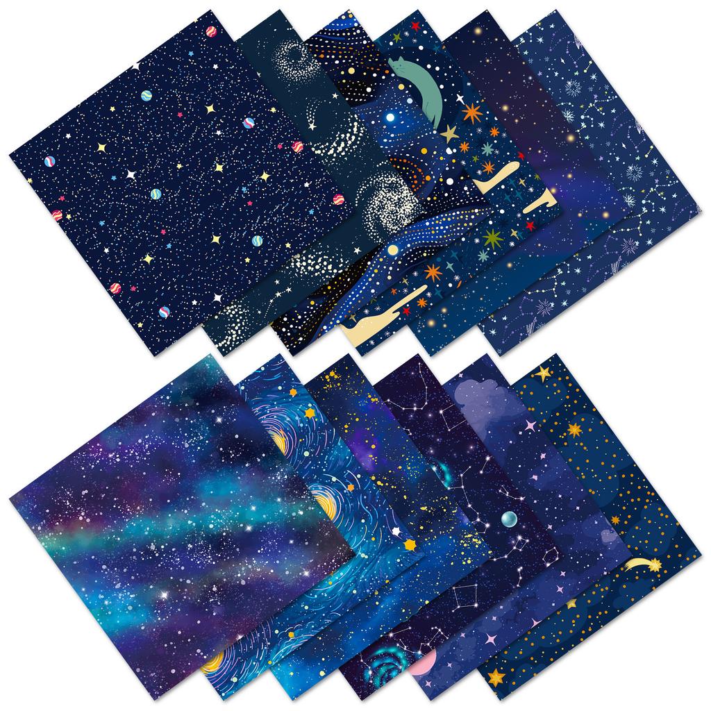 12 Sheets/Pack Vast Starry Sky Gift Outsourcing Guka Handbook Cut Bottom Paper Material Paper