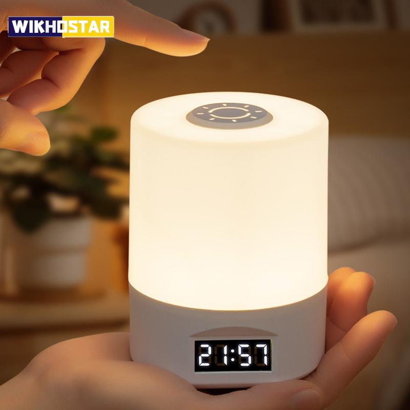 Светодиодная сенсорная настольная лампа с USB-зарядкой, регулируемая яркость, настольная лампа с часами-календарем, прикроватная ночная лампа, декоративная лампа для чтения, сна