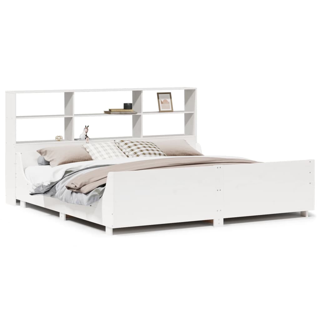 Solid Wood Bed with Shelf Without Mattress White 180 x 200 cm