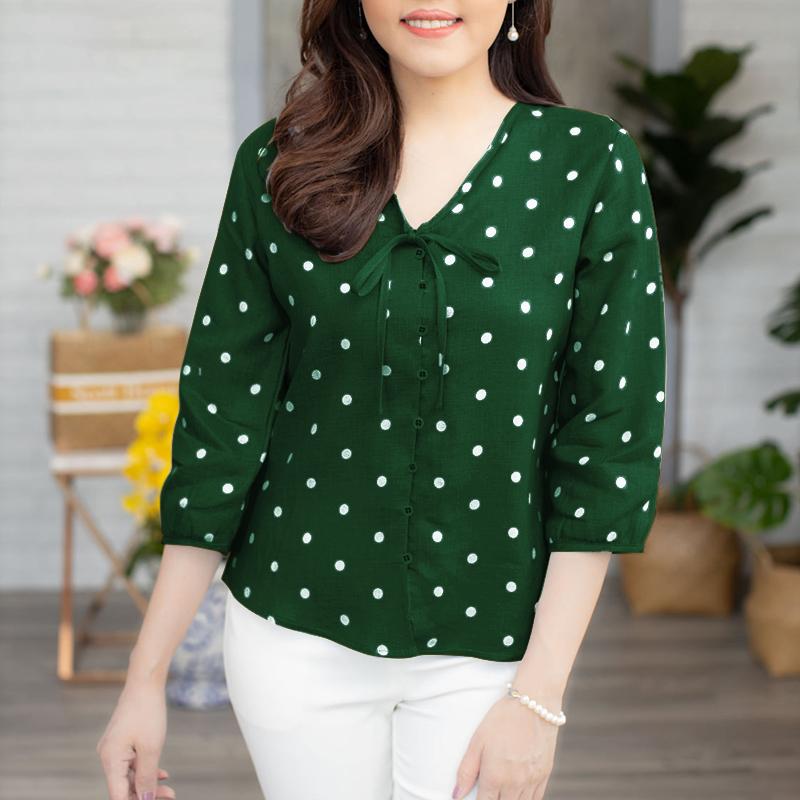 ZANZEA Женские летние рубашки с V-образным вырезом и рукавом 3/4 в горошек