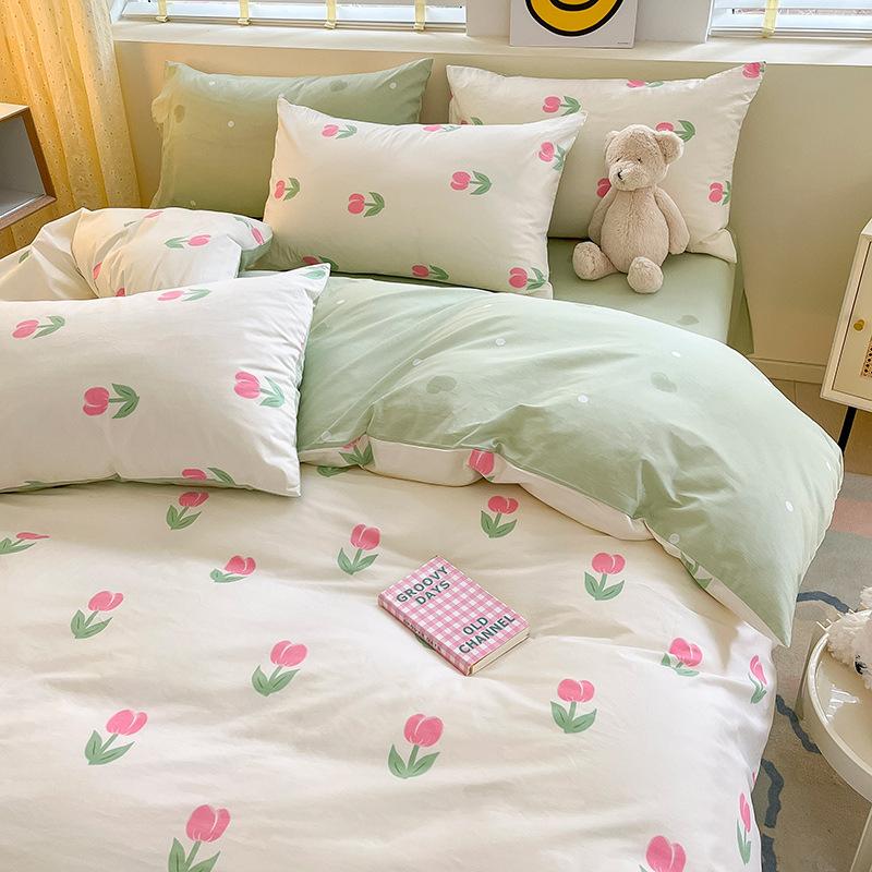 Комплект из четырех предметов из чистого хлопка, счет 60, утолщенное постельное белье из чистого хлопка, комплект из трех предметов, длинноволокнистый хлопок, небольшой свежий пододеяльник, простыня на подгонке.
