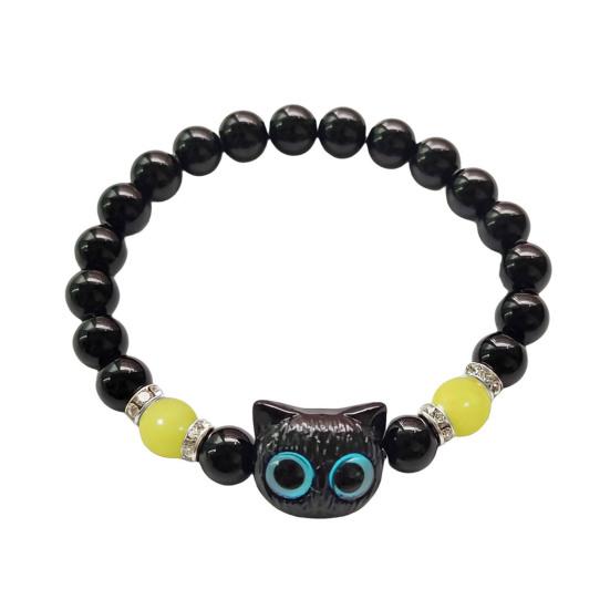 Светящийся браслет с изображением кошки, искусственный агат, гладкие бусины, стразы, декор, регулируемый браслет, светящийся на солнце, для ежедневной вечеринки, свидания