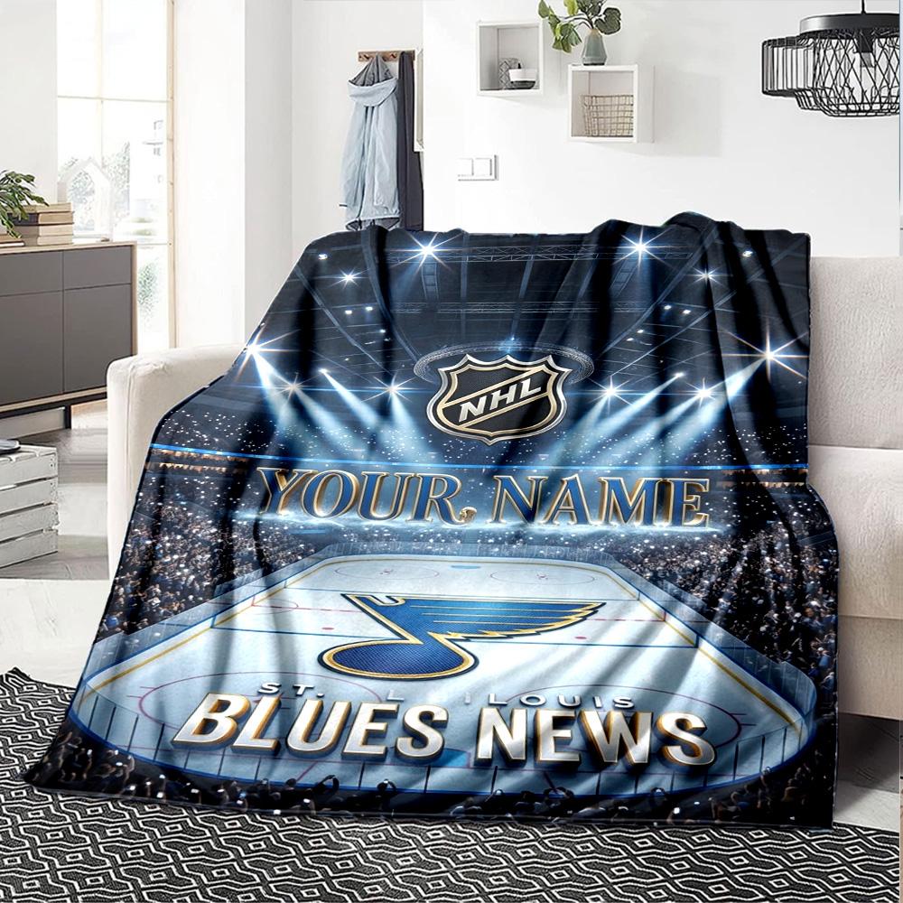 Name Custom St. Louis Blues Logo Print Flannel Blanket High Quality Warm Comfortable Cover for All Seasons Perfect for Gifts Home Decor