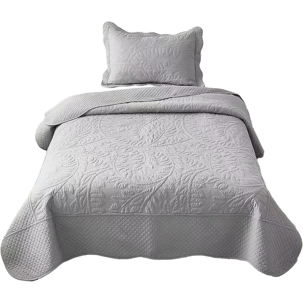 1-Piece 100% Cotton Twin Quilt Set Embroidered Quilted Bedding Bedspread Natural Beige Freight Free Nap Blanket Plaid