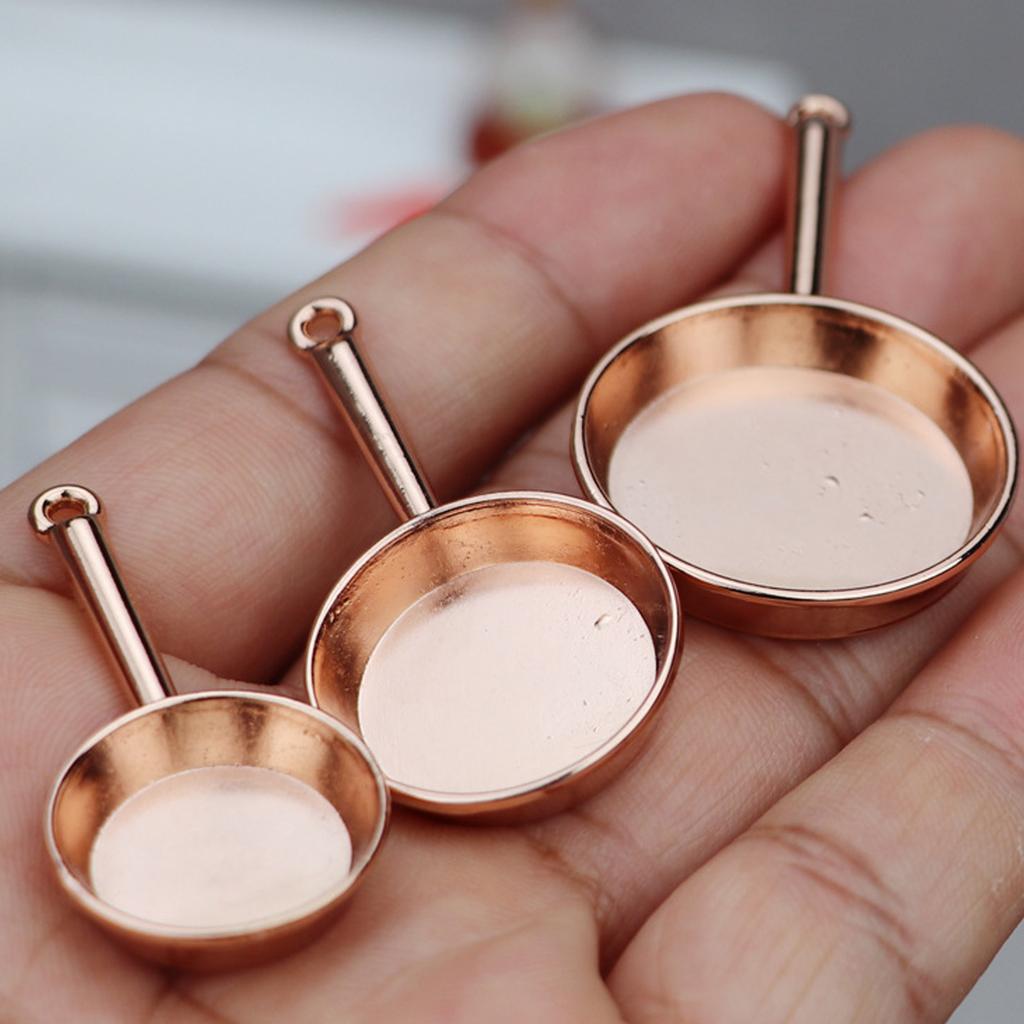Set Of 3 Miniature Frying Pans For 1/12 Scale Dollhouse Kitchen Display Accessory Craft Project Model Decoration