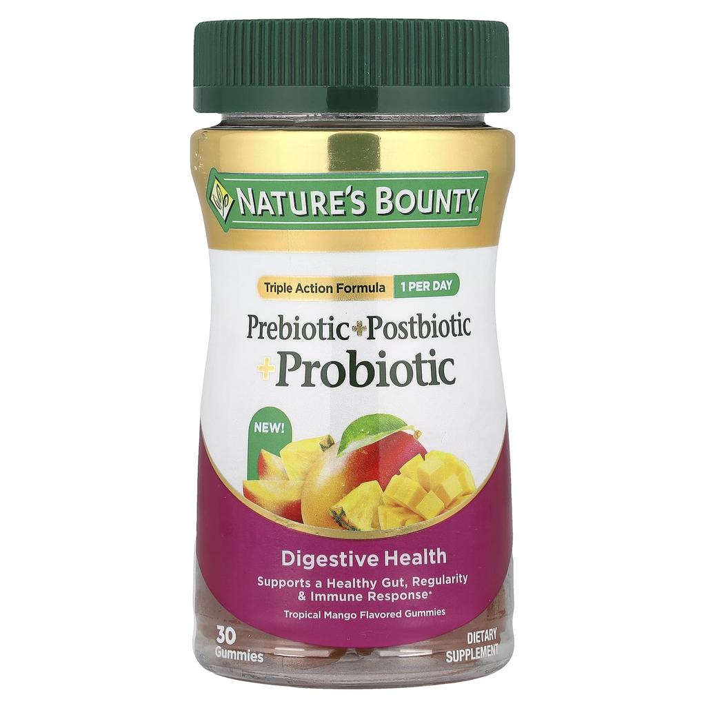 Nature's Bounty Prebiotic + Postbiotic + Probiotic Gummies, Tropical Mango, 30 Gummies
