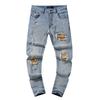 Fashion American High Street Hole & Patch Trendy Retro Straight Ami Denim Pants