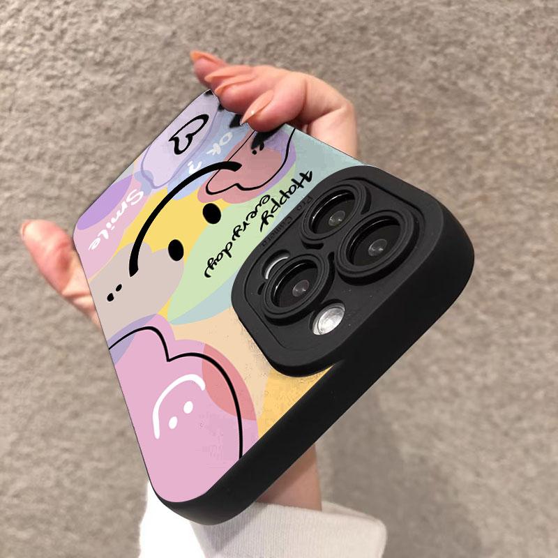 Чехол для телефона для iPhone 17 16 15 14 13 12 11 Pro Max Plus Mini XS X XR 16e Милый дизайн с улыбкой и сердечком Конфетный мягкий силиконовый чехол