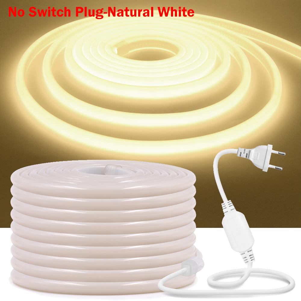 Светодиодная неоновая лента COB 220 В, равномерное свечение 270°, водонепроницаемая, 288 светодиодов/м, гибкая лента с выключателем, вилка ЕС для освещения дома и сада